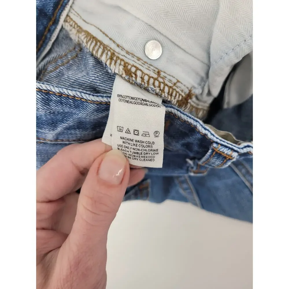 We The Free Free People Distressed Cutoff Denim Short 31 Blue Button Fly Raw Hem